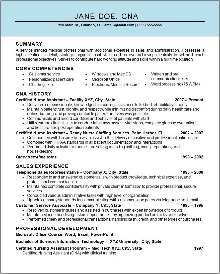 Sample Resume For Nursing Assistant Job