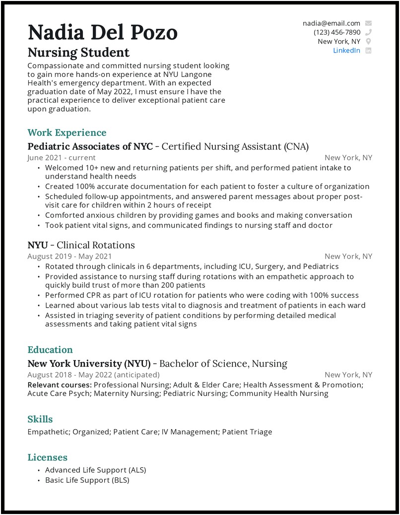 Sample Resume For Nursing Students Applicants