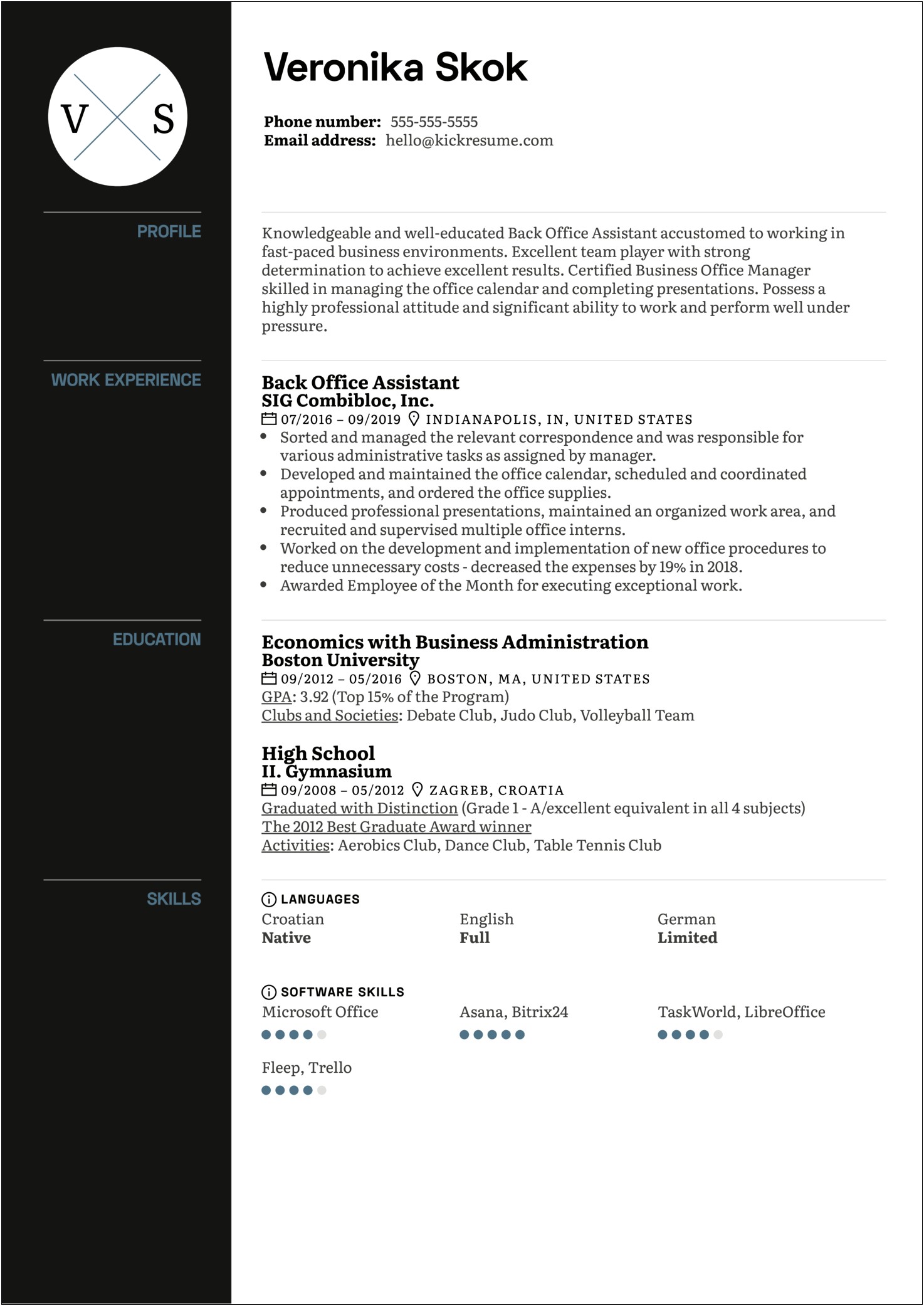Sample Resume For Office Assistant Format