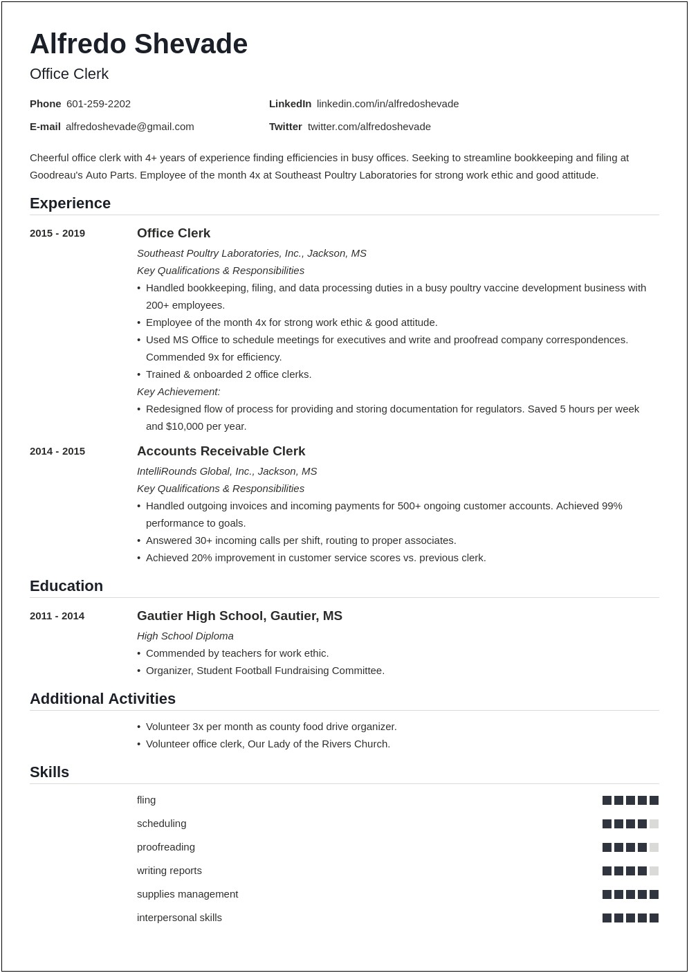 Sample Resume For Office Clerk With No Experience