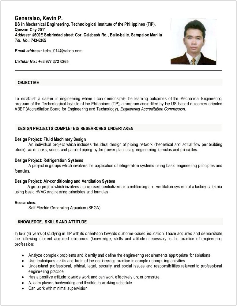 Sample Resume For Ojt Computer Engineering Students