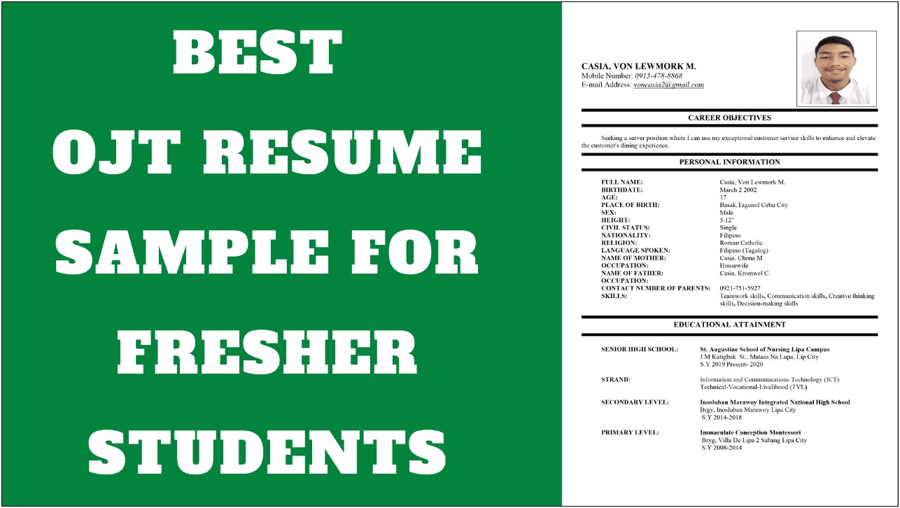 Sample Resume For Ojt Marketing Management Students