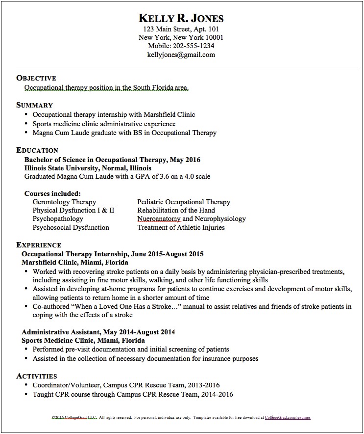 Sample Resume For Pediatric Occupational Therapist