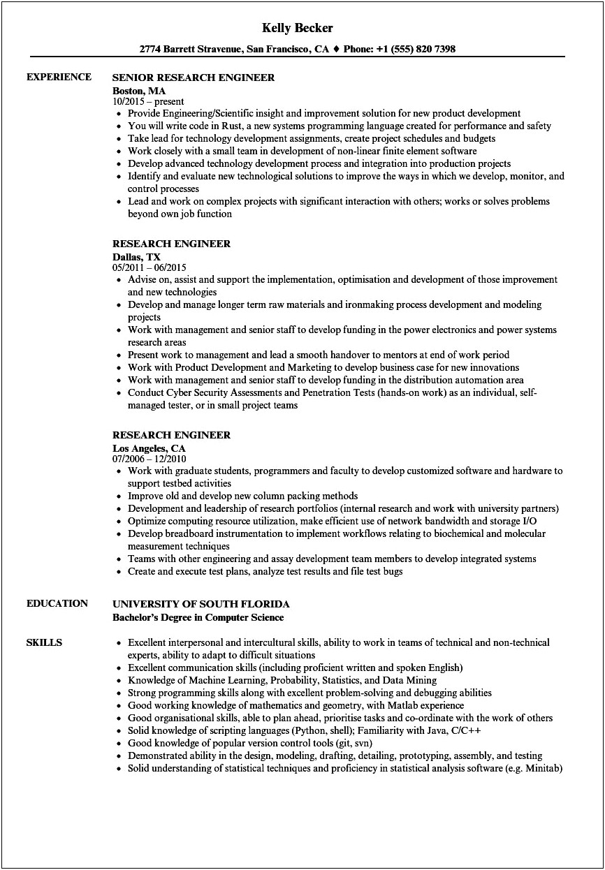 Sample Resume For Phd Engineer