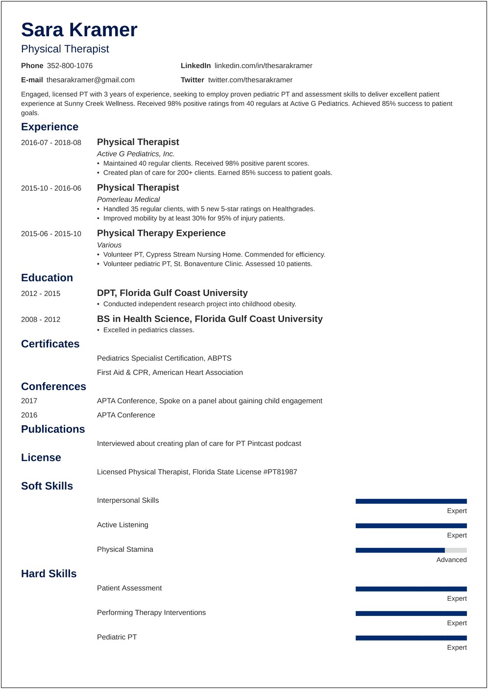 Sample Resume For Physical Therapist Student
