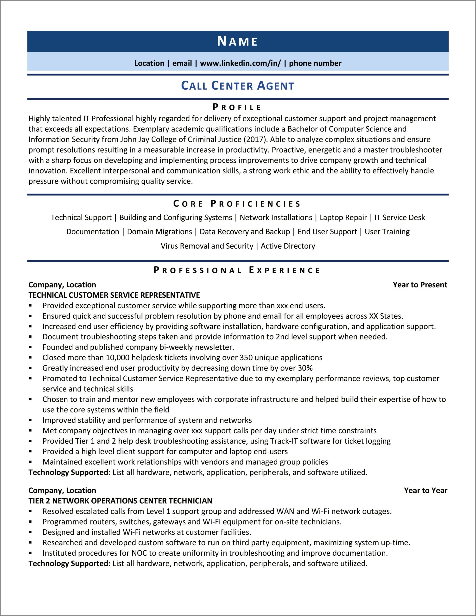 Sample Resume For Position With Treatment Center