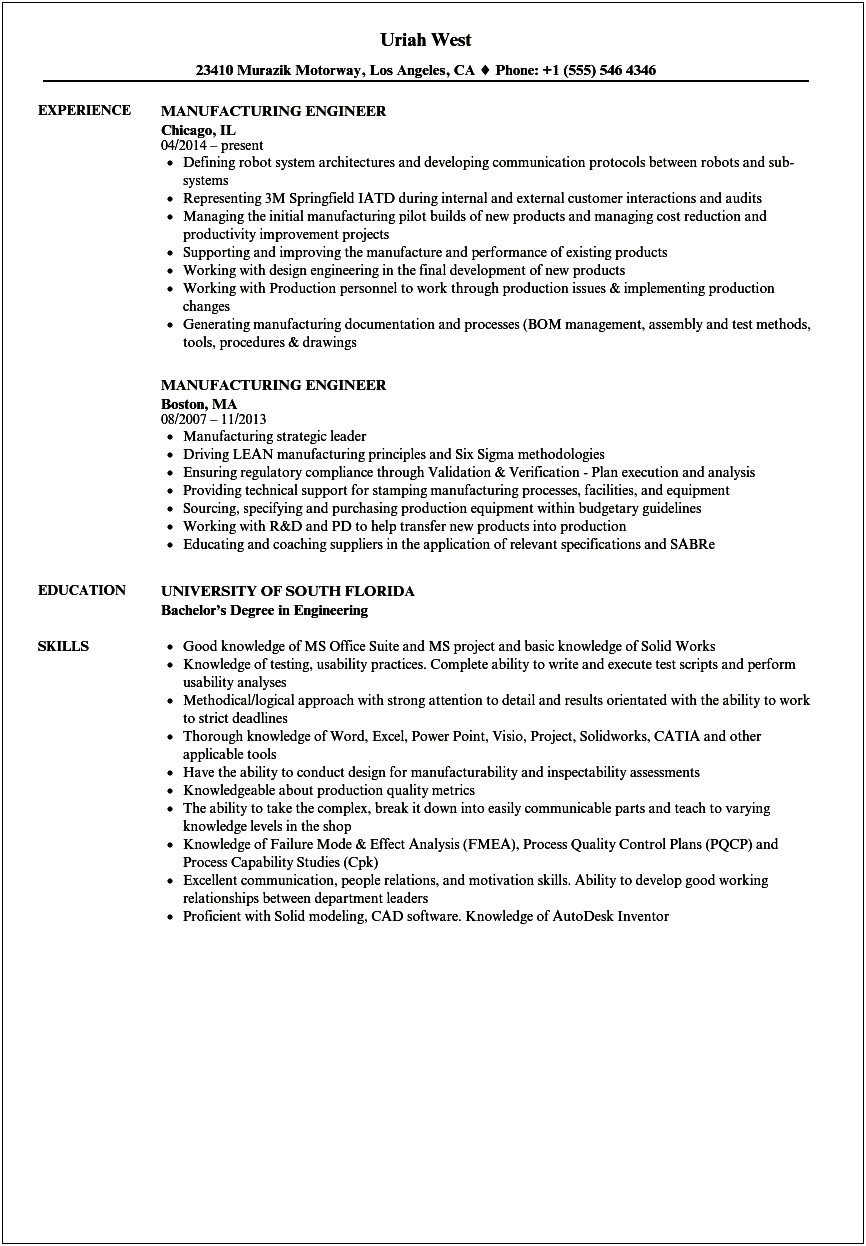Sample Resume For Production Support Engineer