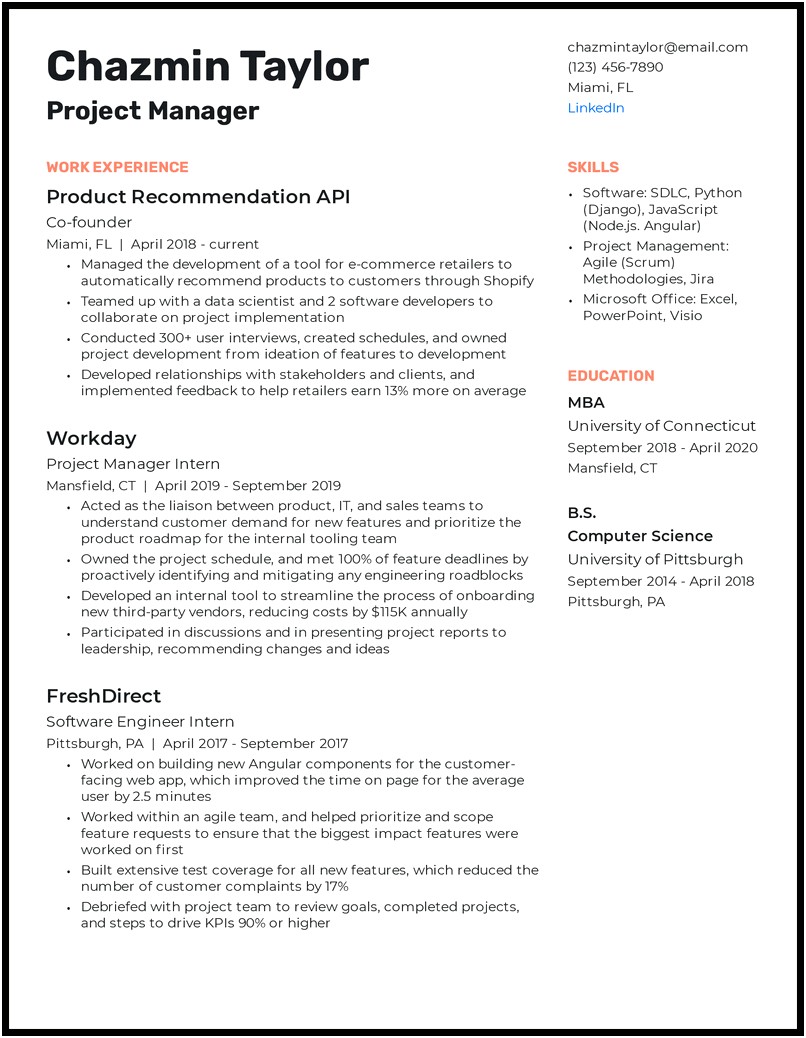 Sample Resume For Project Manager Job