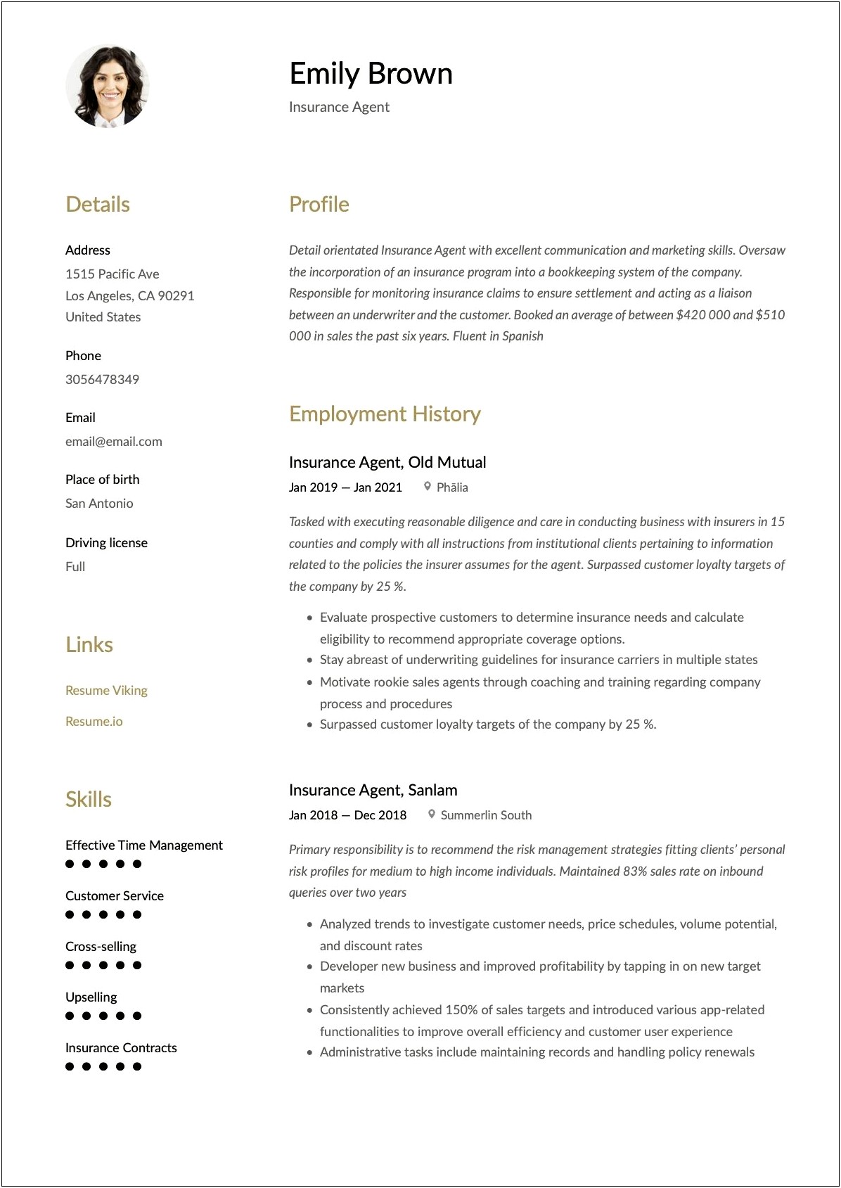 Sample Resume For Property And Casualty Insurance Agent