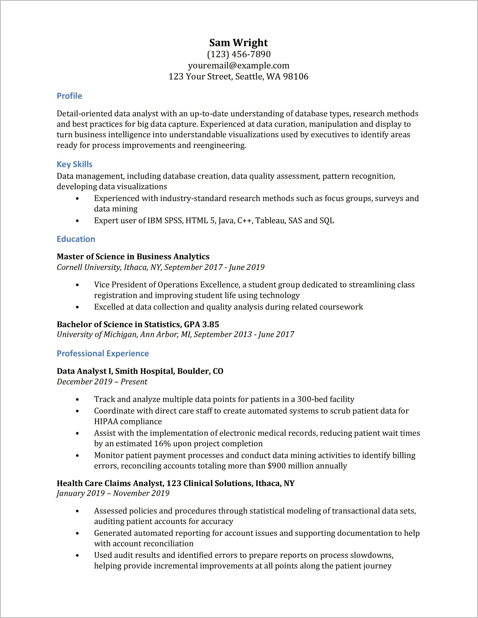 Sample Resume For Public Policy Analyst