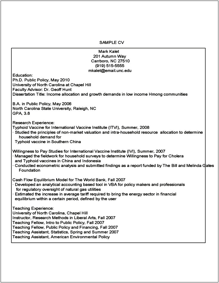 Sample Resume For Public Policy Research Assistant