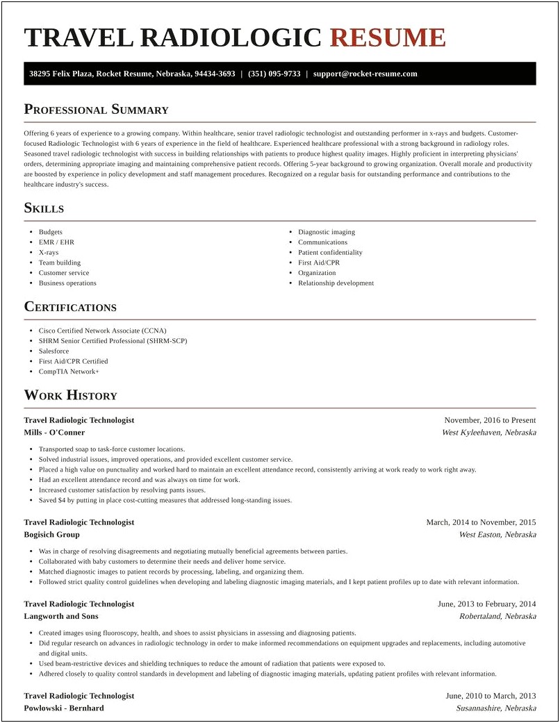 Sample Resume For Radiologic Technologist With No Experience