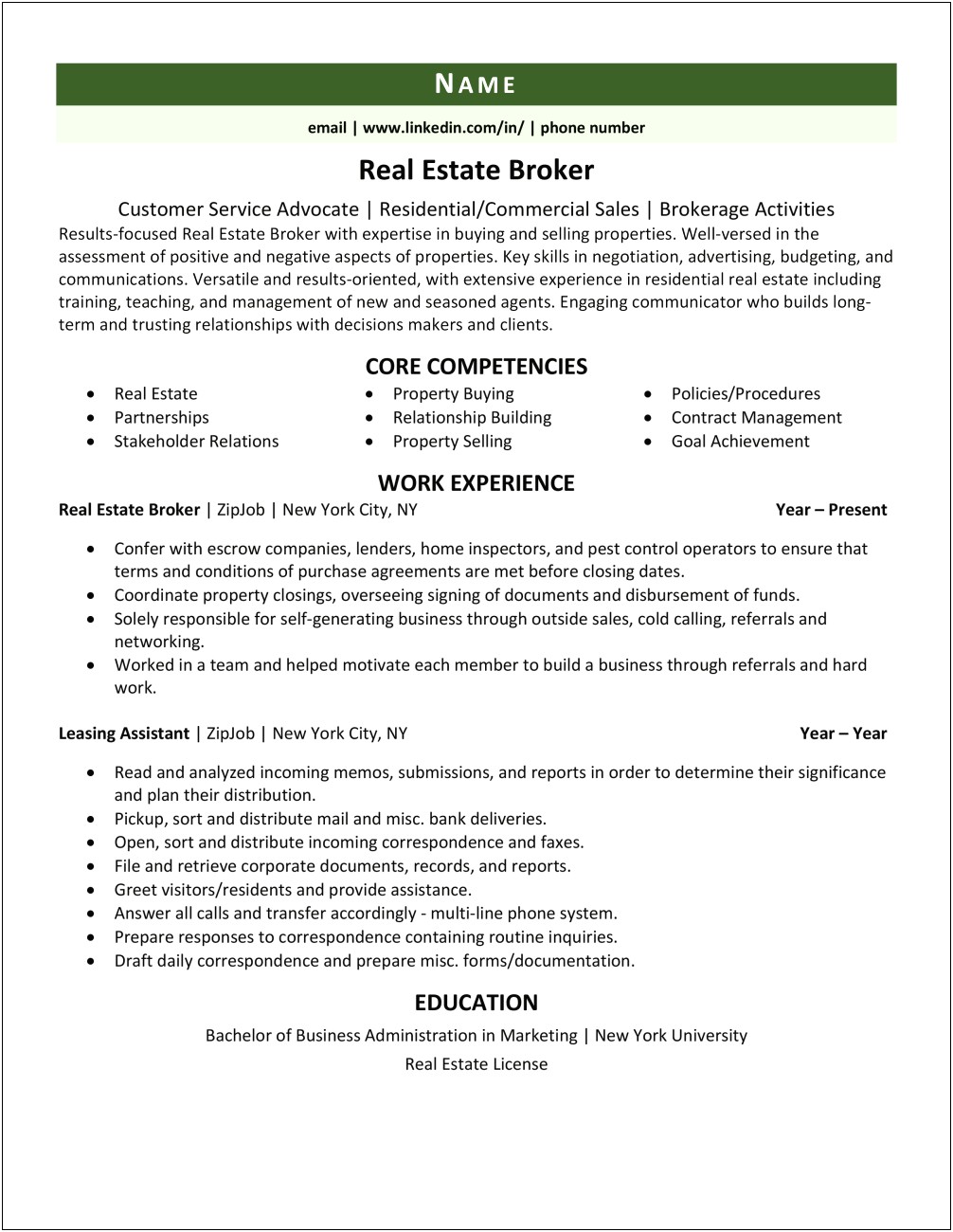 Sample Resume For Real Estate Agent Assistant