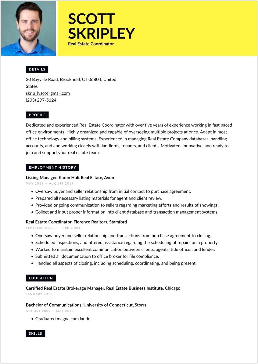 Sample Resume For Real Estate Office Manager