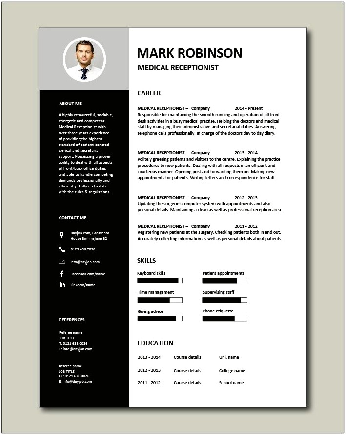 Sample Resume For Receptionist At Doctors Office