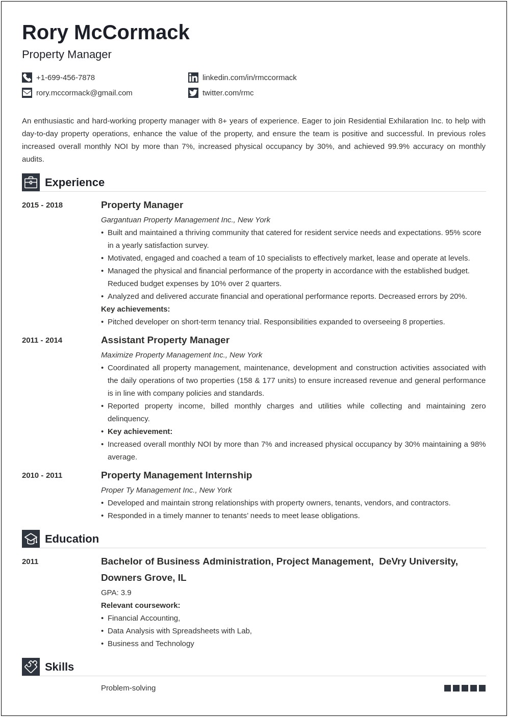 Sample Resume For Residential Property Manager