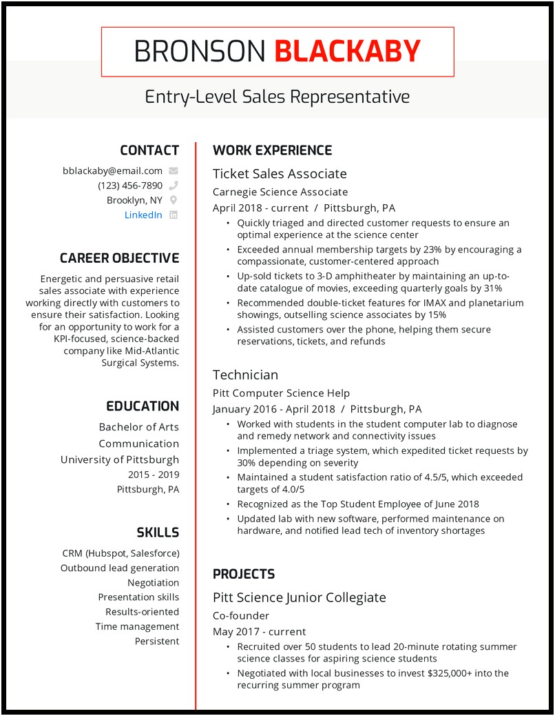 Sample Resume For Retail Entry Level