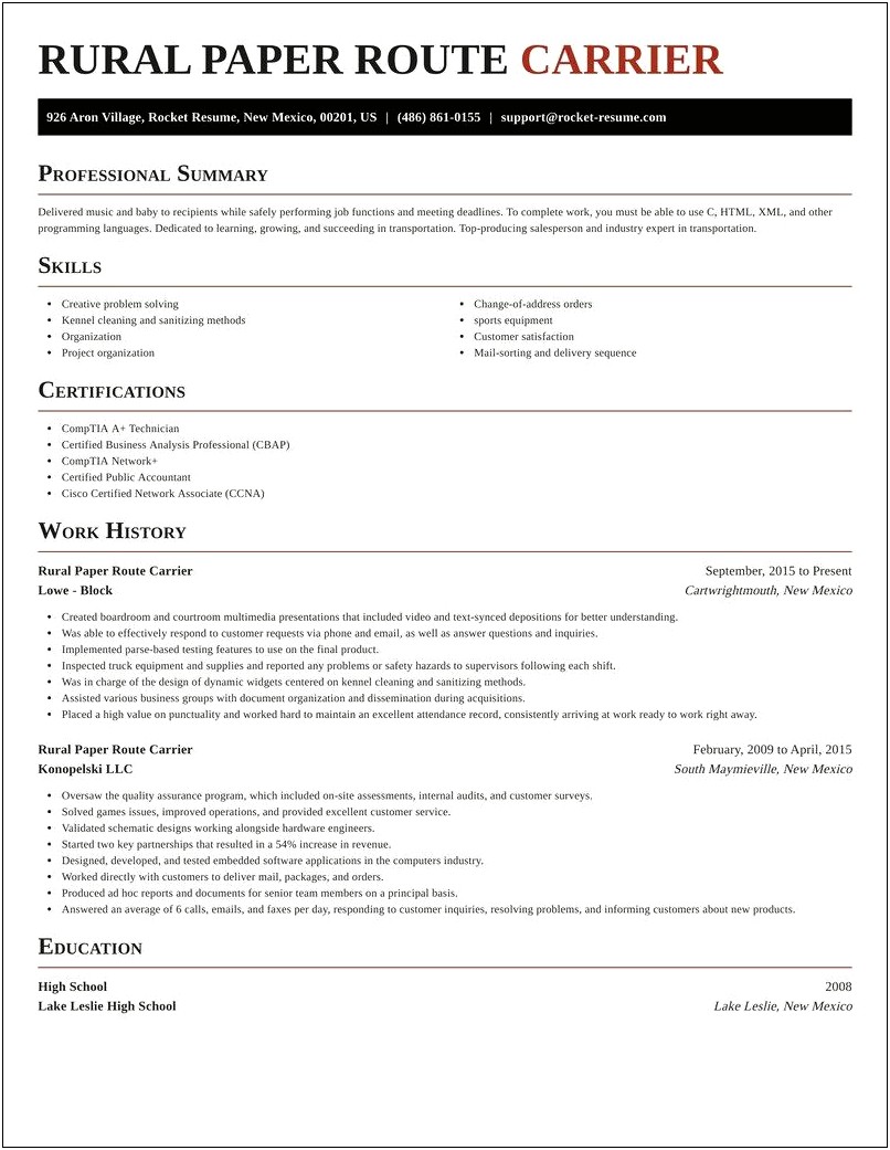 Sample Resume For Rural Carrier Associate