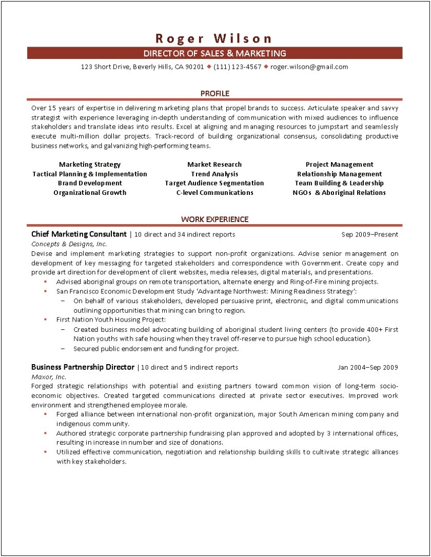 Sample Resume For Sales And Marketing Job