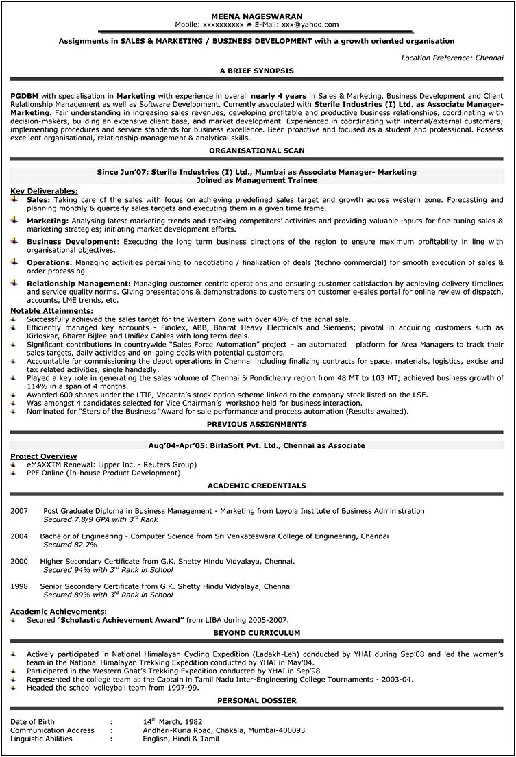 Sample Resume For Sales Executive Fresher