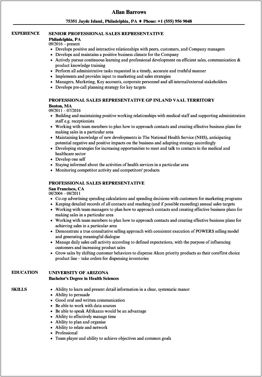 Sample Resume For Sales Position Objectives