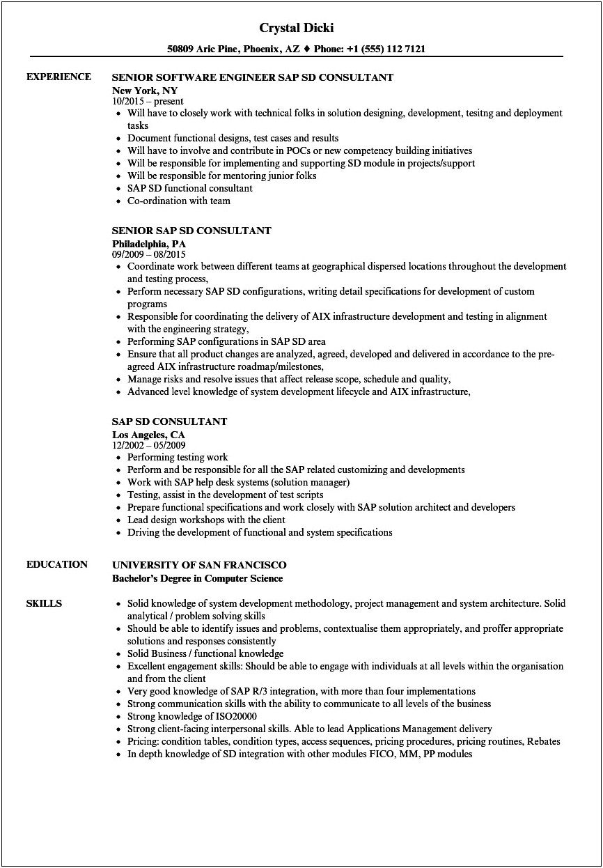 Sample Resume For Sap Crm Functional Consultant Fresher
