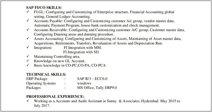 Sample Resume For Sap Fi Consultant