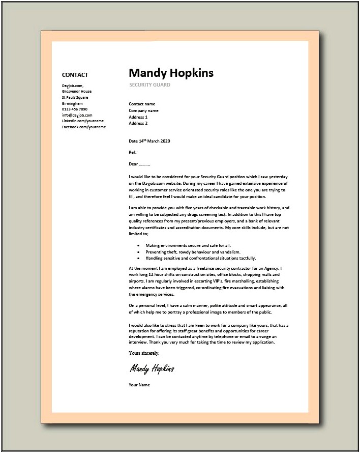 Sample Resume For Security Guard Pdf
