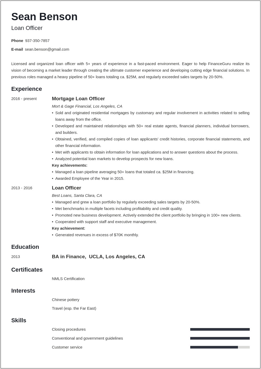 Sample Resume For Senior Mortgage Originator