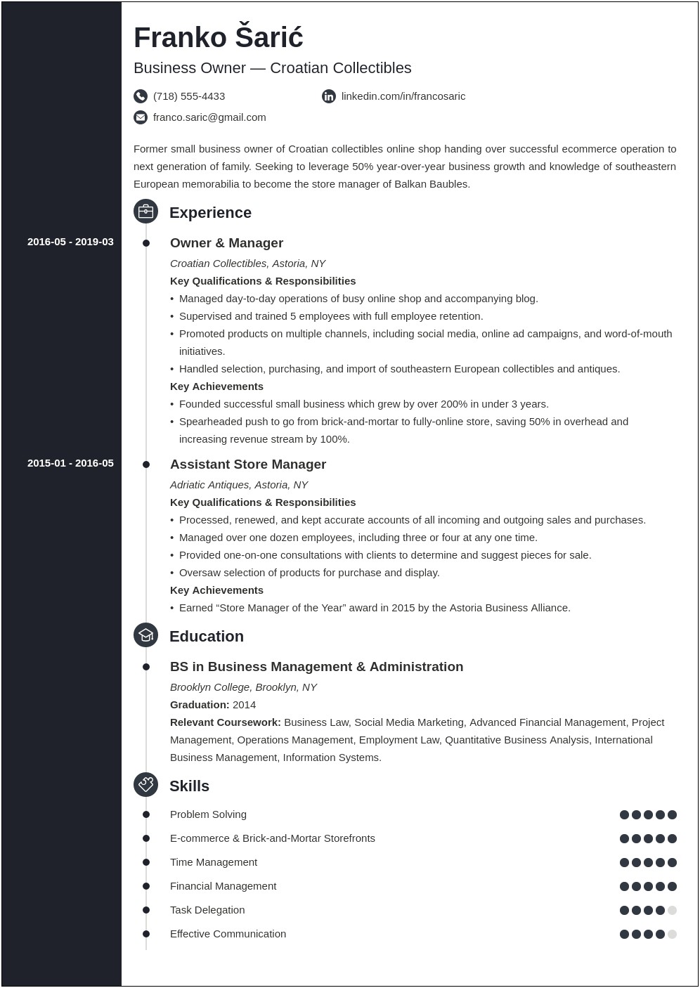 Sample Resume For Small Retail Business Owner
