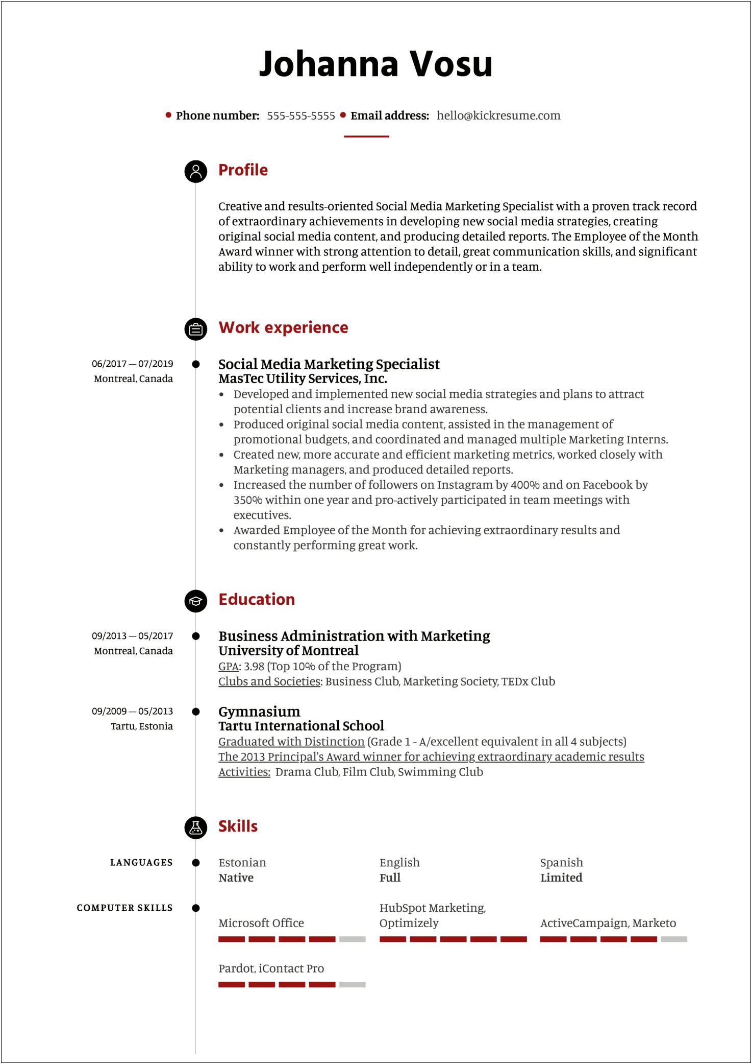 Sample Resume For Social Media Marketing Job