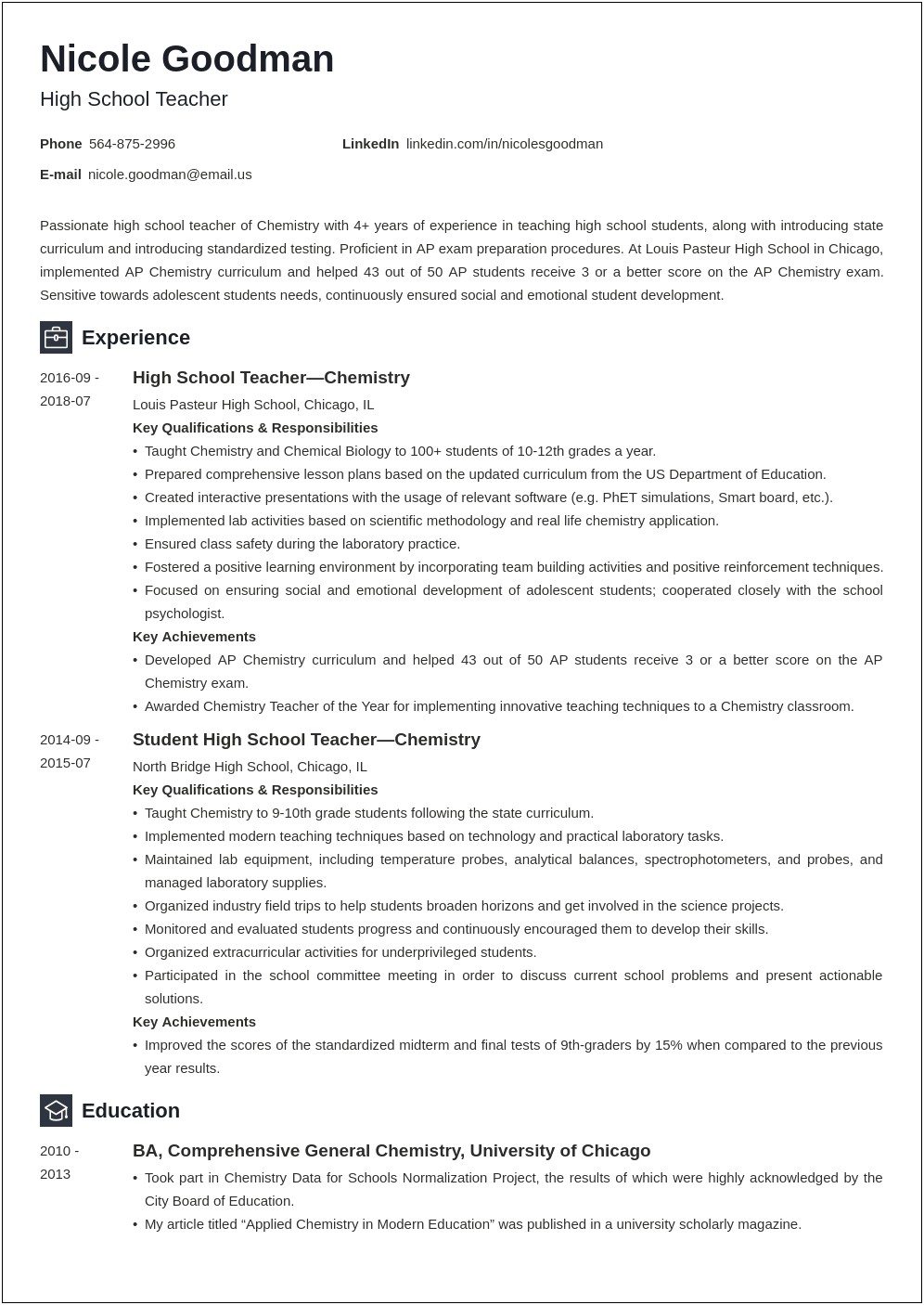 Sample Resume For Social Science Teacher