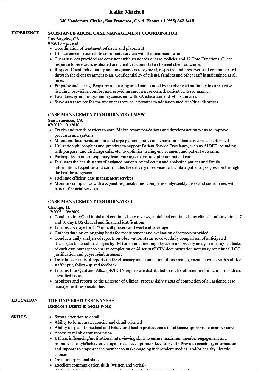 Sample Resume For Social Service Coordinator