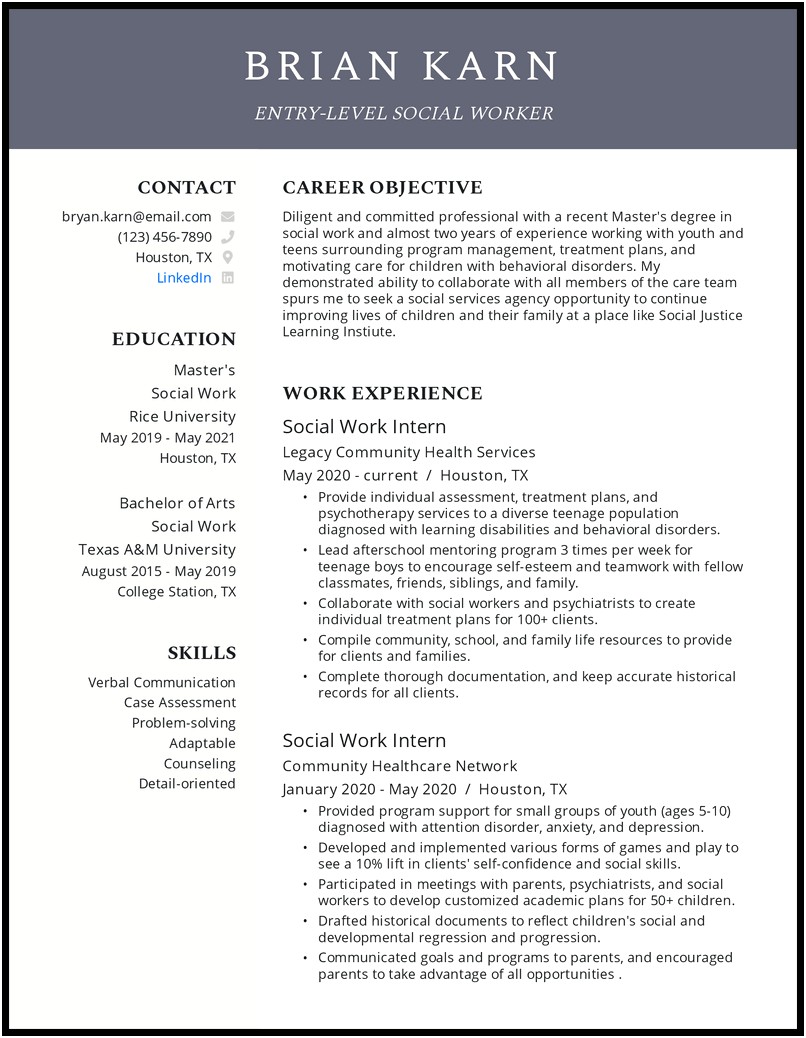 Sample Resume For Social Worker India