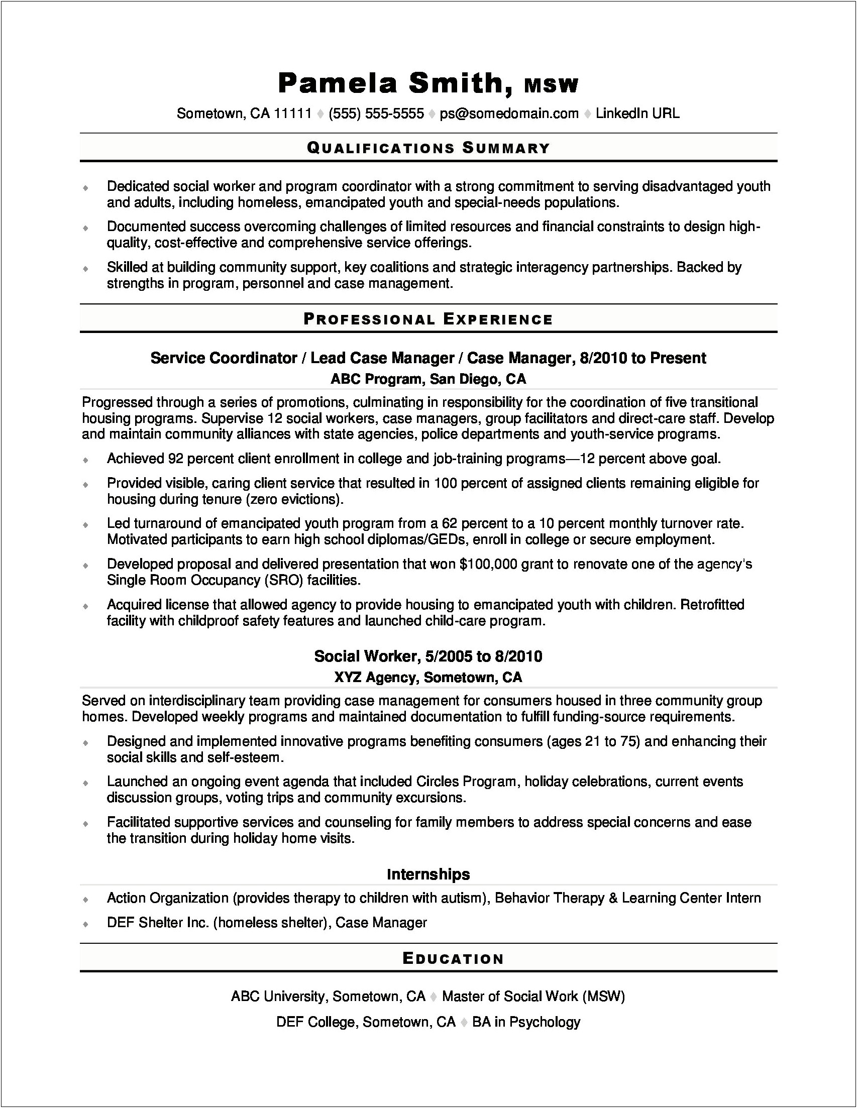 Sample Resume For Social Worker Position