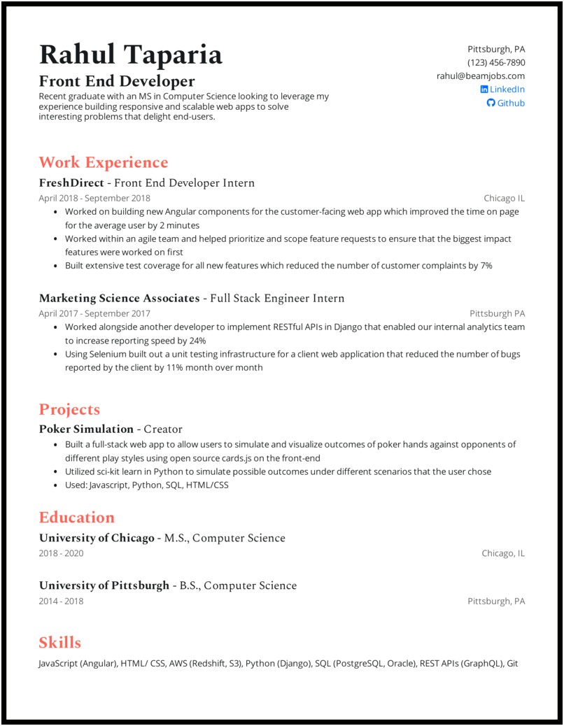 Sample Resume For Sql Developer Fresher