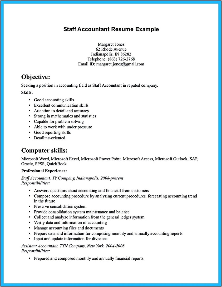 Sample Resume For Staff Accountant Position