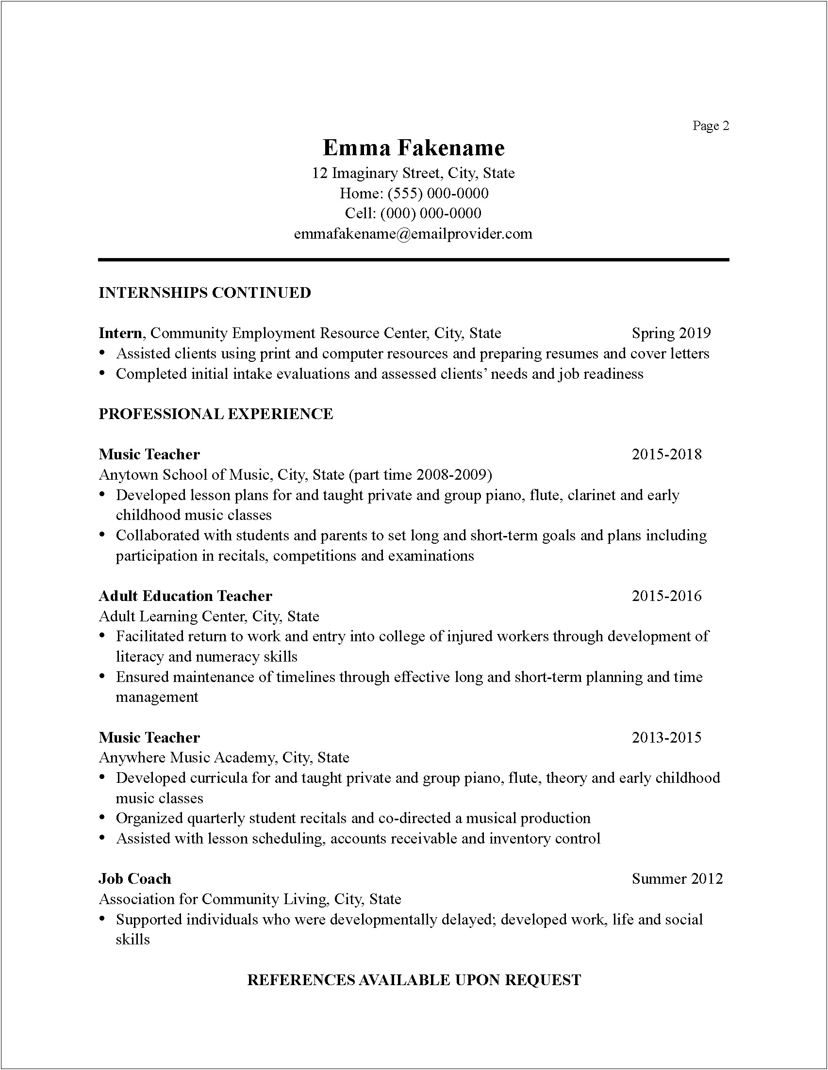 Sample Resume For Teacher Changing Careers