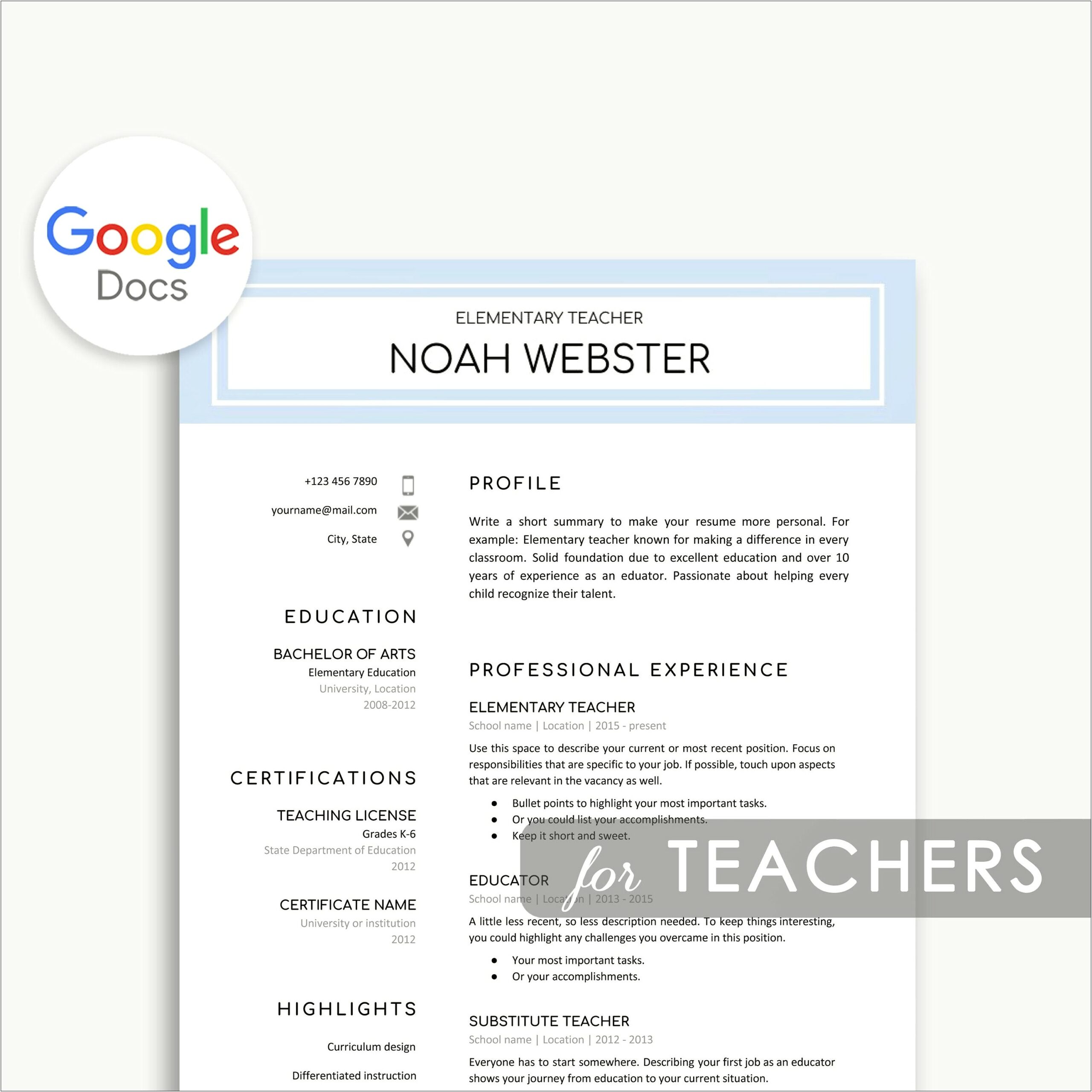 Sample Resume For Teachers India Doc