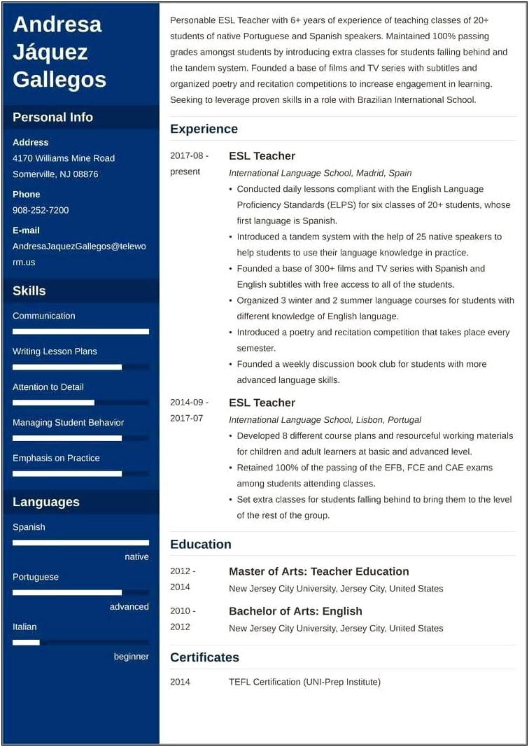 Sample Resume For Teachers Pdf Philippines