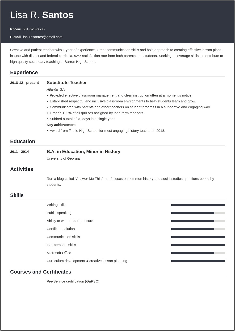Sample Resume For Teachers Without Experience In Philippines