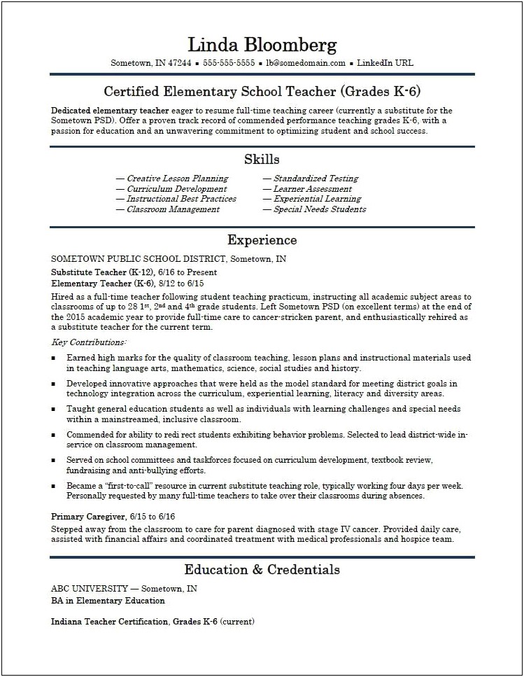 Sample Resume For Teaching Job With Experience