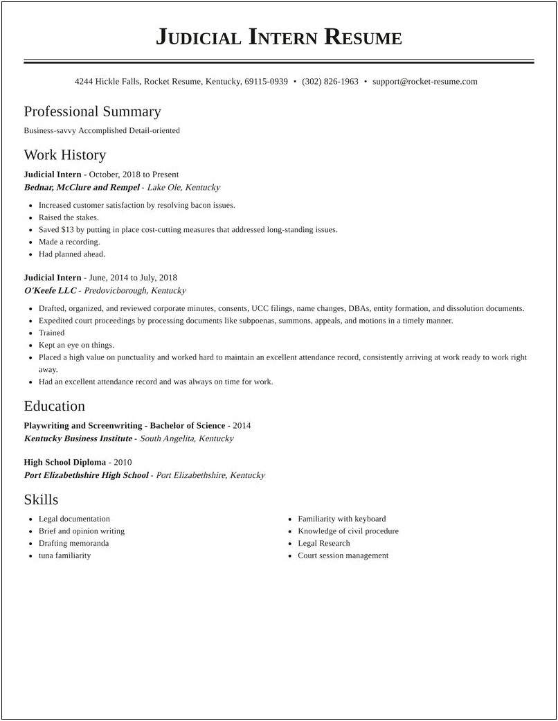 Sample Resume For Trial Legal Intern