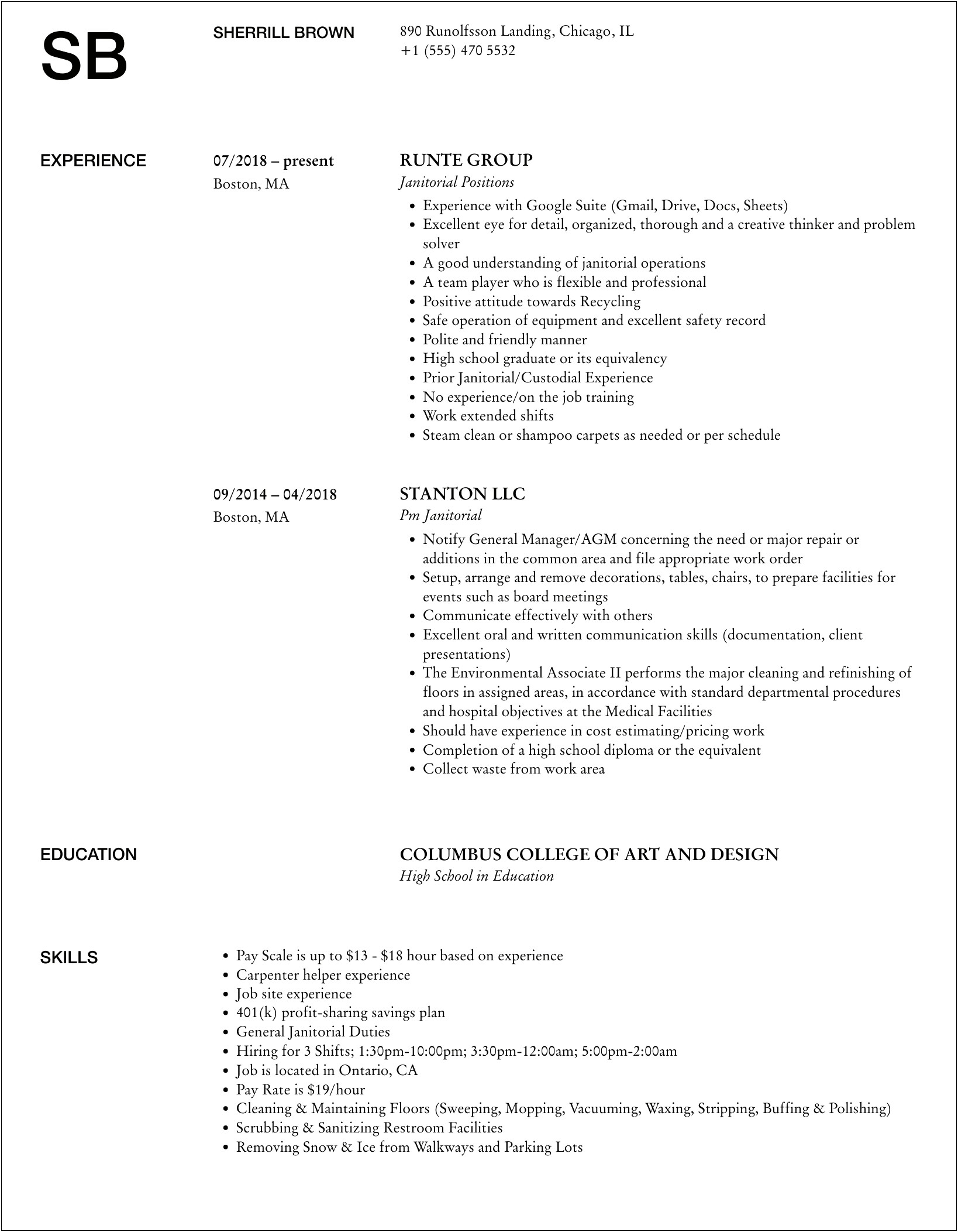 Sample Resume For Vice President Janitorial