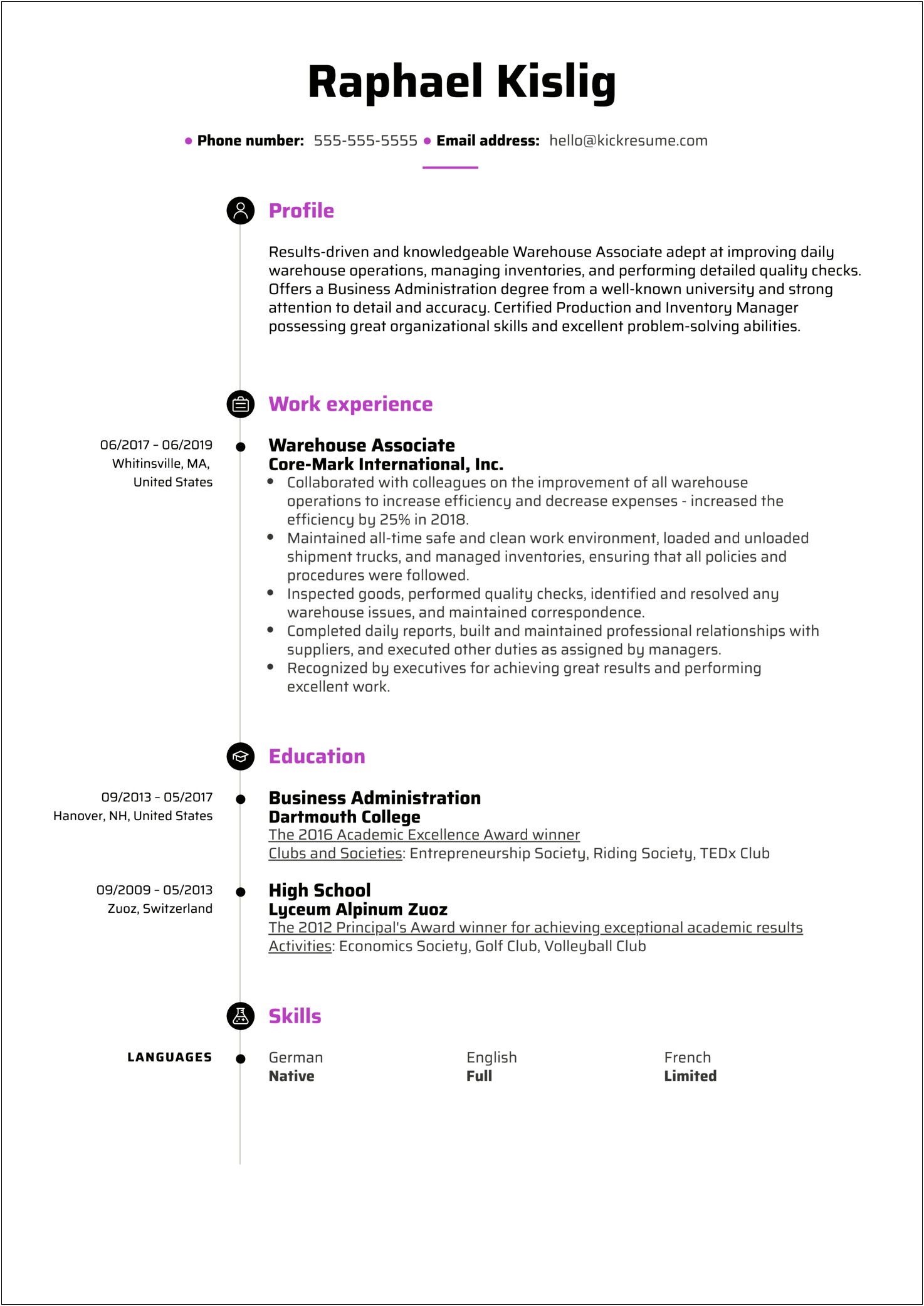 Sample Resume For Warehouse Assistant Manager