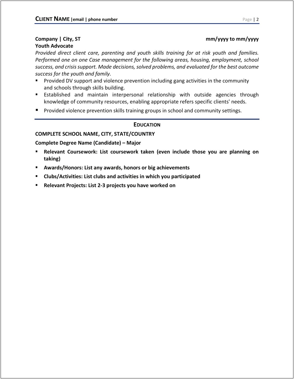 Sample Resume For Youth Development Specialist