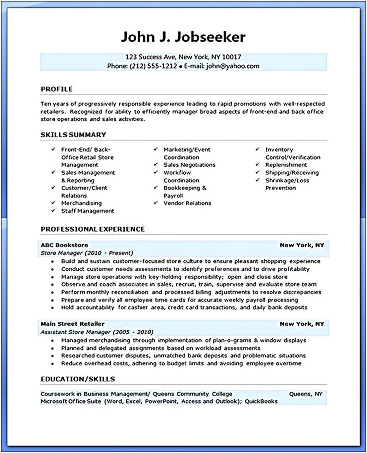 Sample Resume Format Back Office Executive