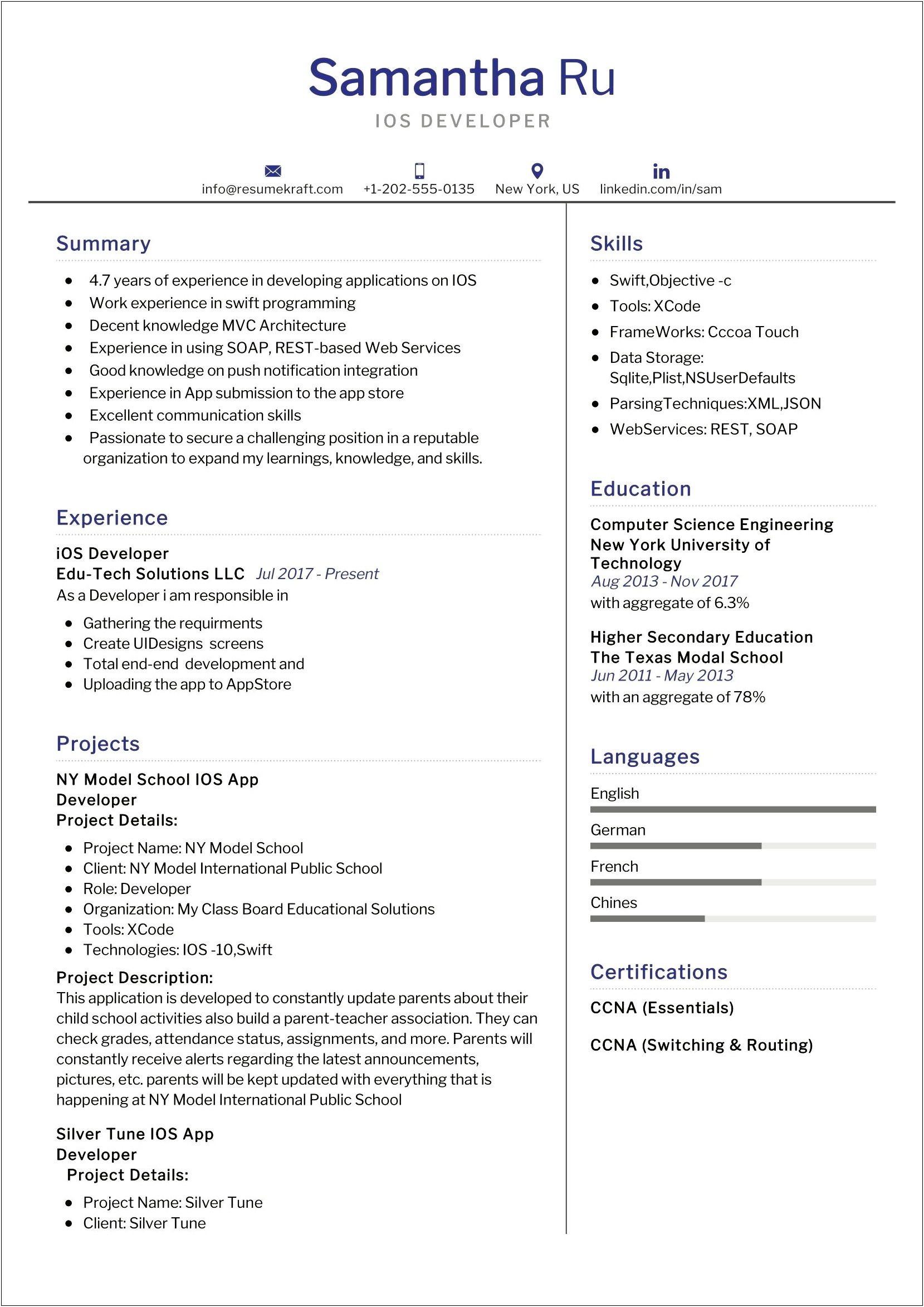 Sample Resume Format For Ccna Freshers