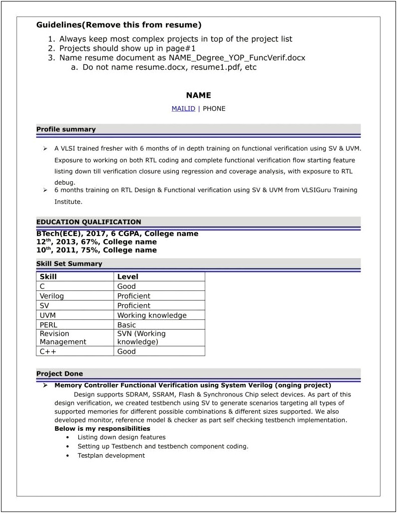 Sample Resume Format For Ece Engineers