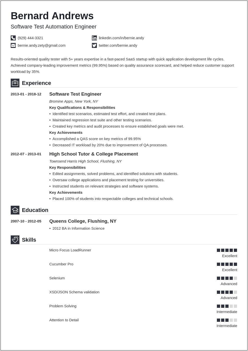 Sample Resume Format For Experienced Automation Test Engineer